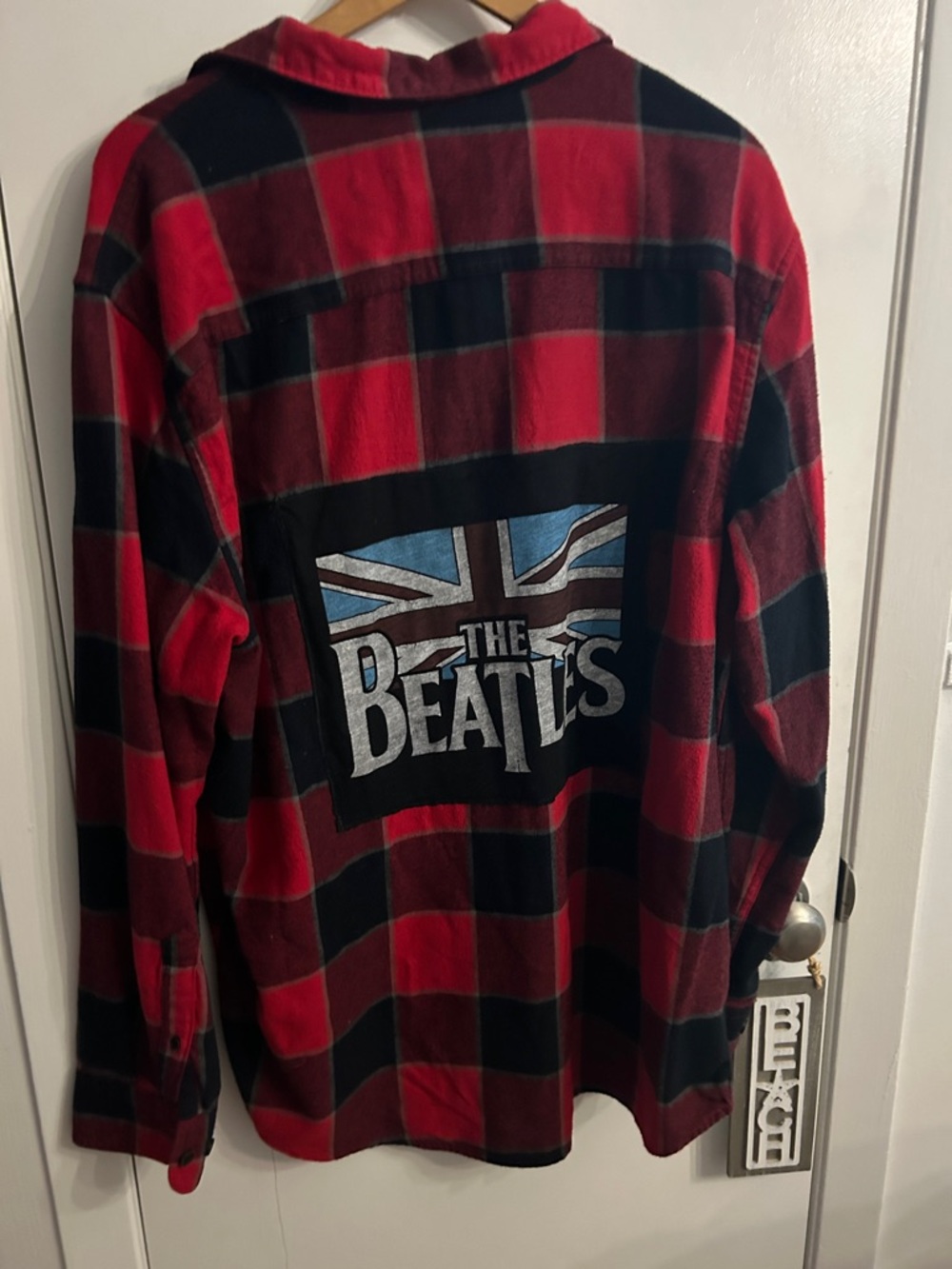 Beatles Red & Black Plaid Graphic Flannel Shirt XL